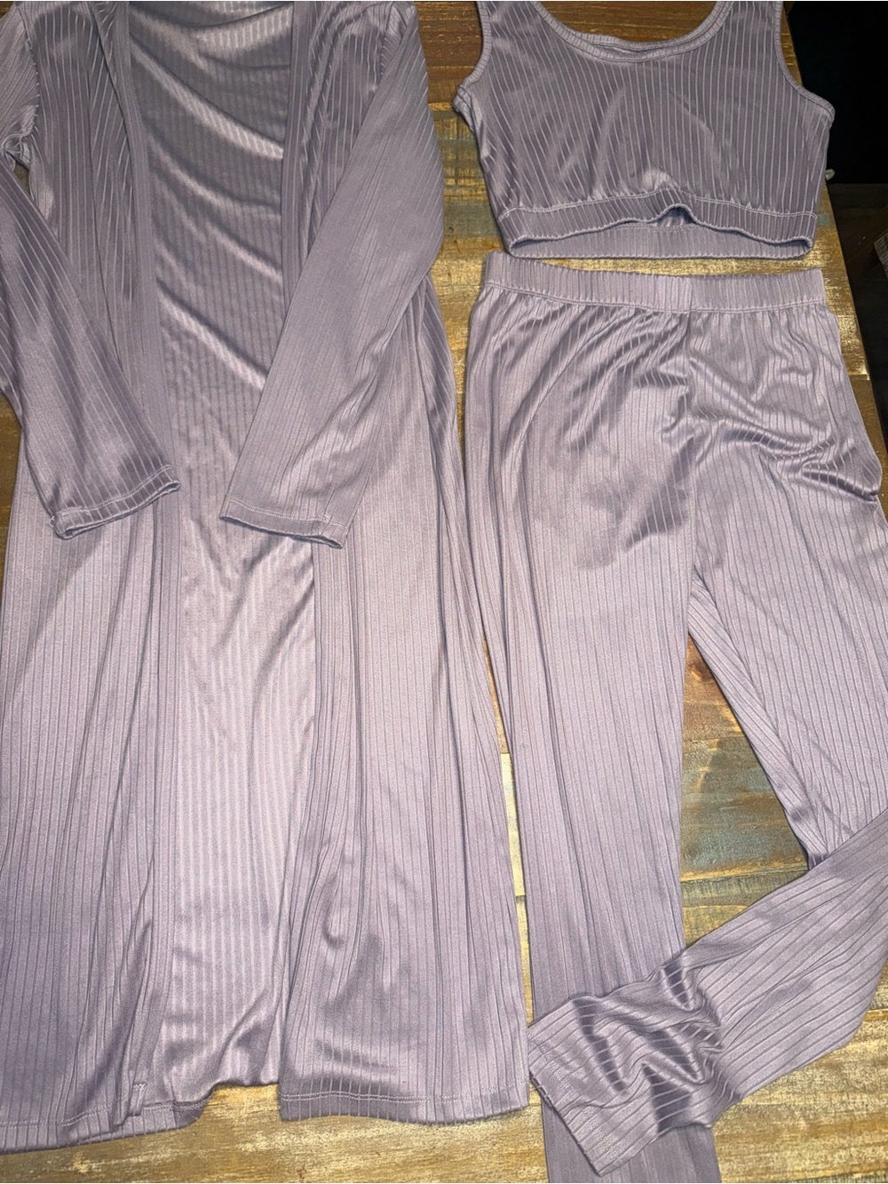 3-Piece Ribbed Lounge Set in Lavender  — Women’s Lounge Set